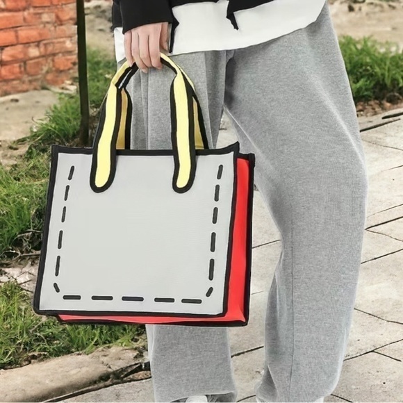 Pop Art/ Comic Book Style Gray and Multicolored Tote Bag, Double Handle Zipper​ - Picture 1 of 3